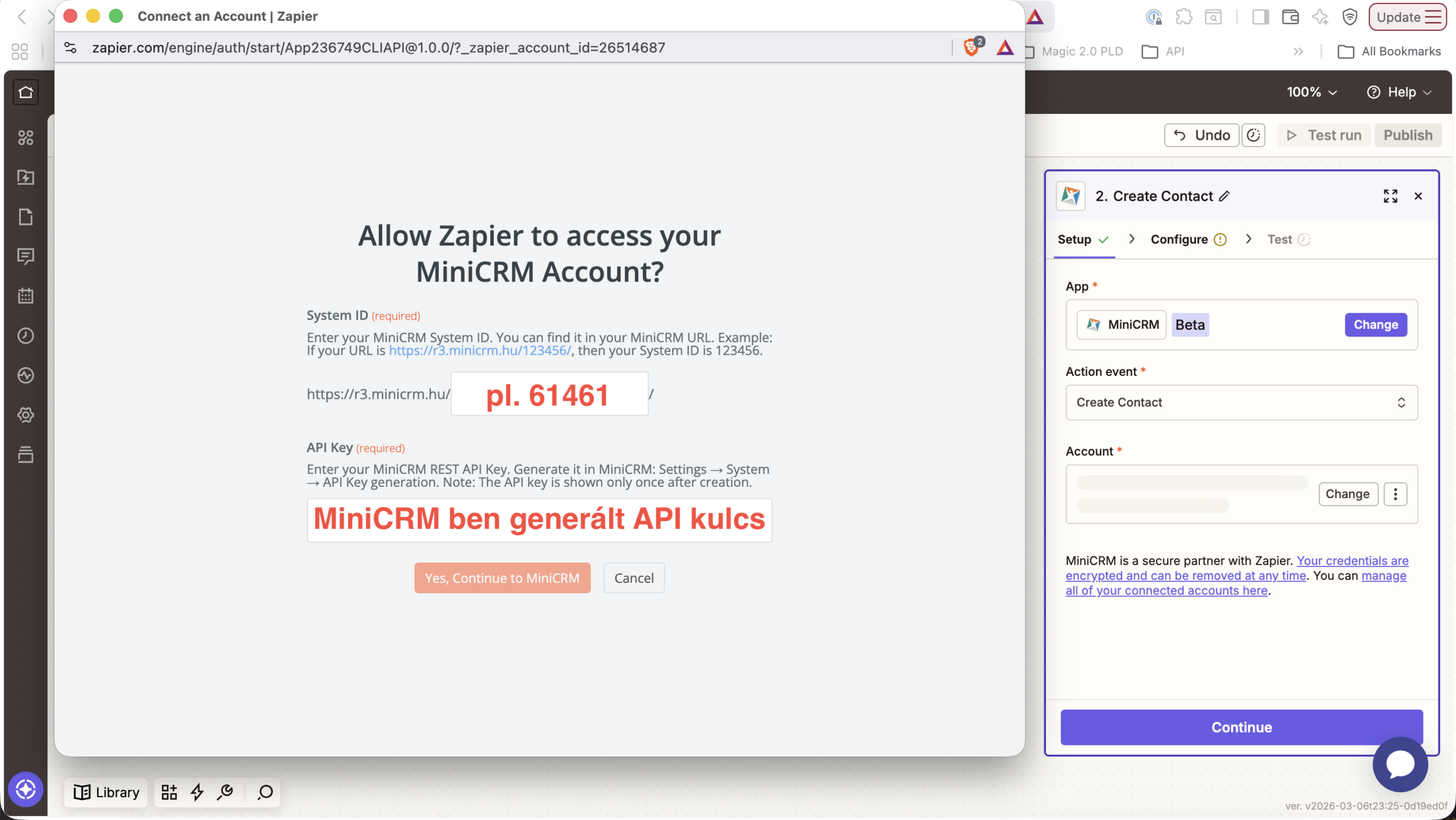 MiniCRM csatlakoztatás